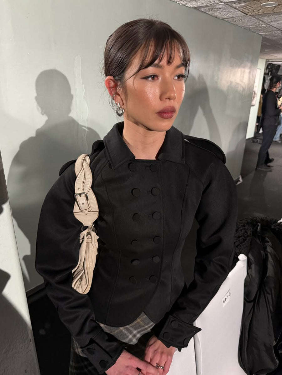 Victoria Double-Button Jacket in Black seen on you