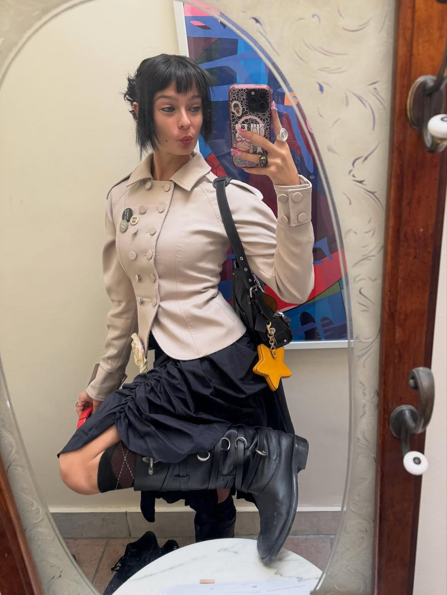 Victoria Double-Button Jacket in Beige seen on you