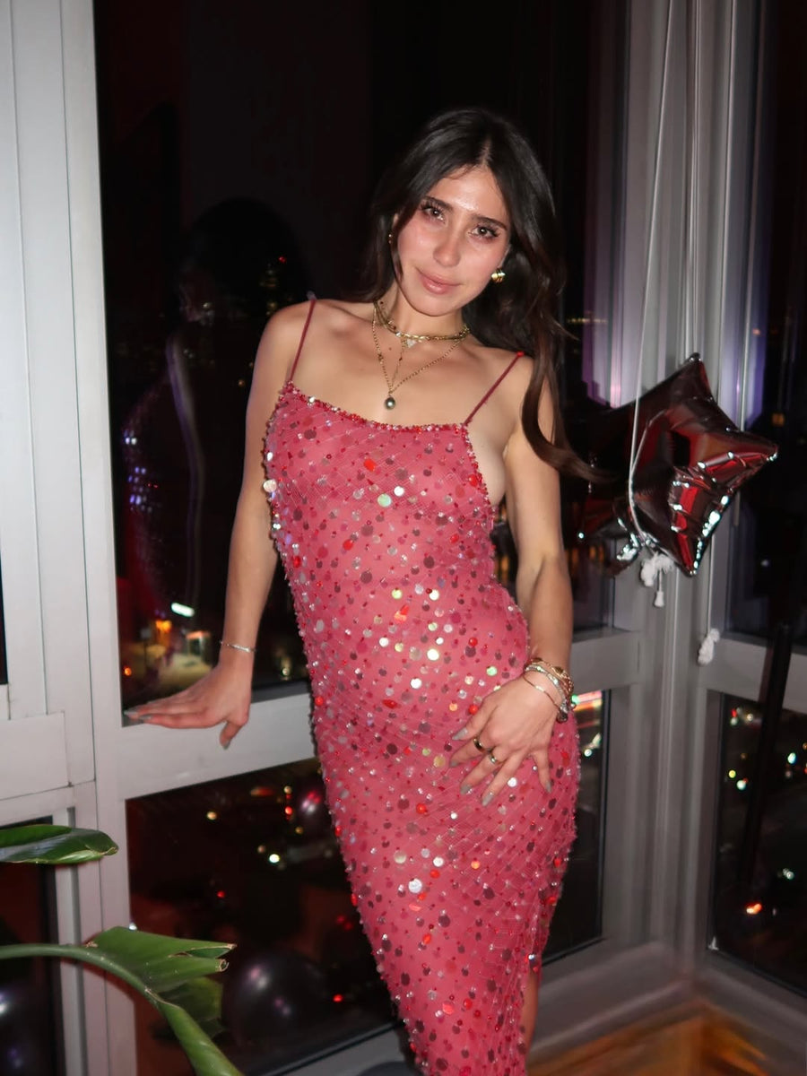 Fishnet Maxi Dress in Red seen on you
