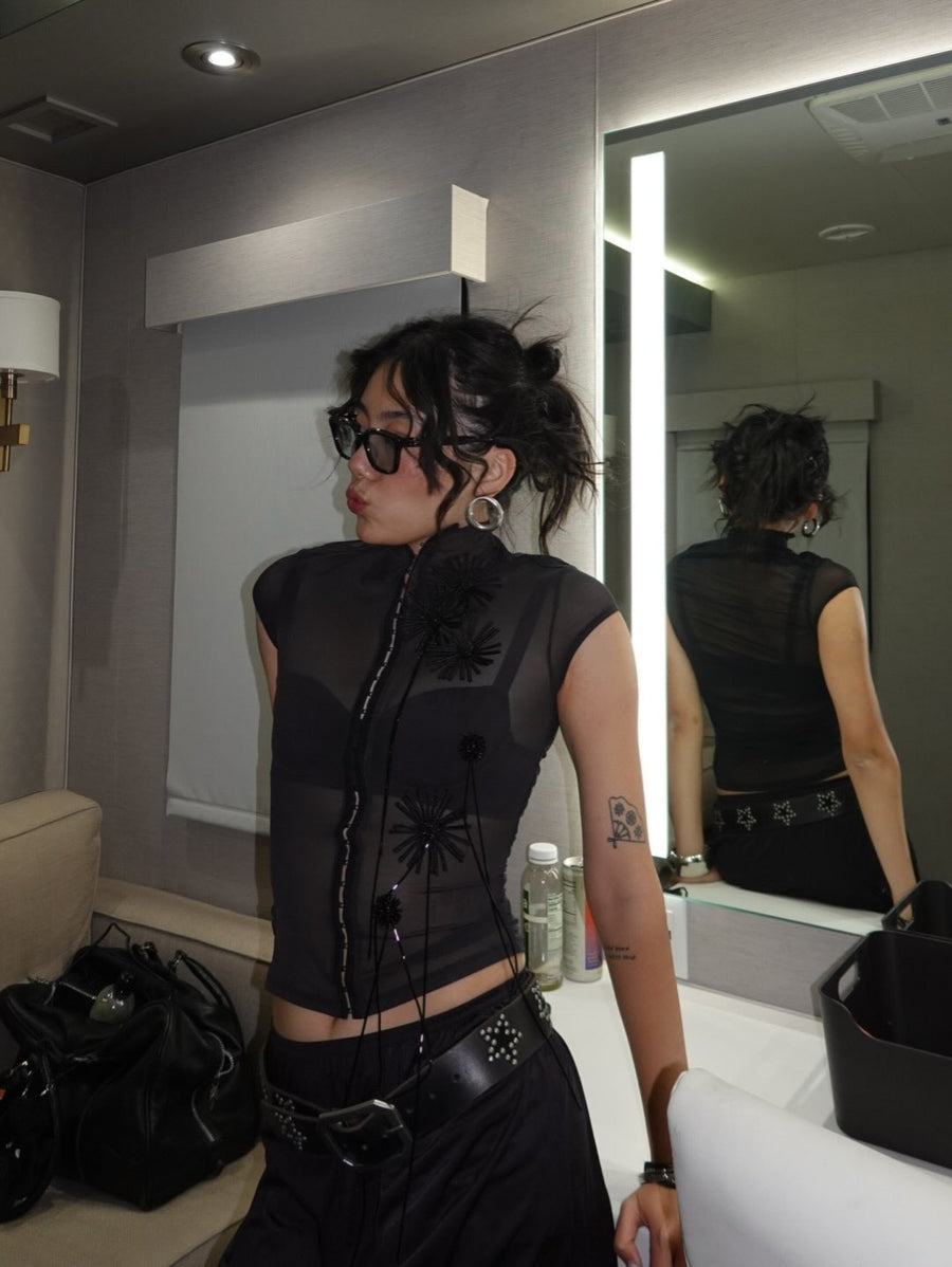 Botany Mesh Top in Black seen on you