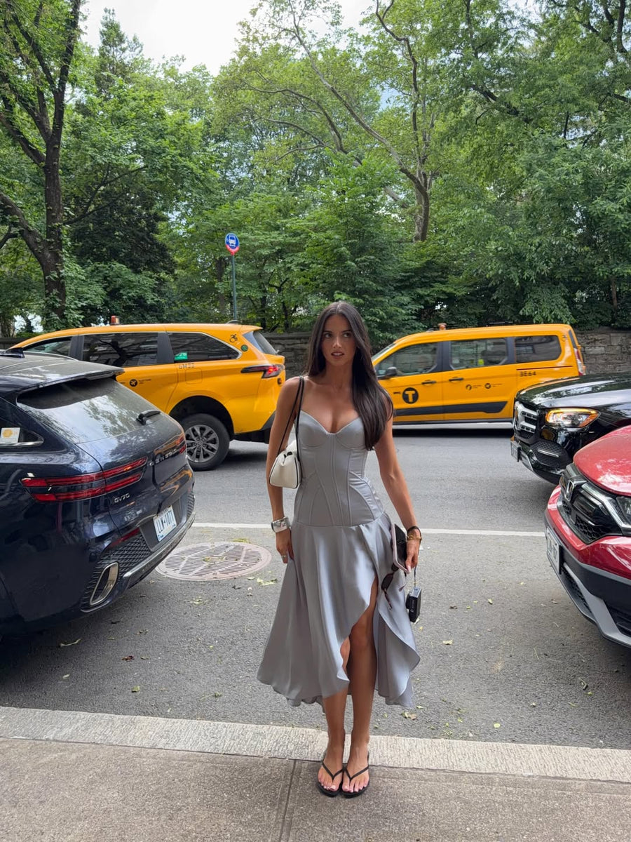 Clavicle Corset Midi Dress in Silver seen on you