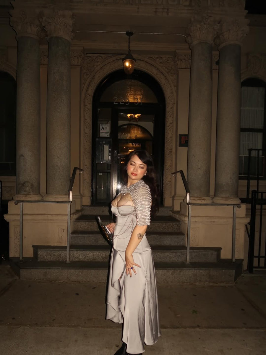 Clavicle Corset Midi Dress in Silver seen on you