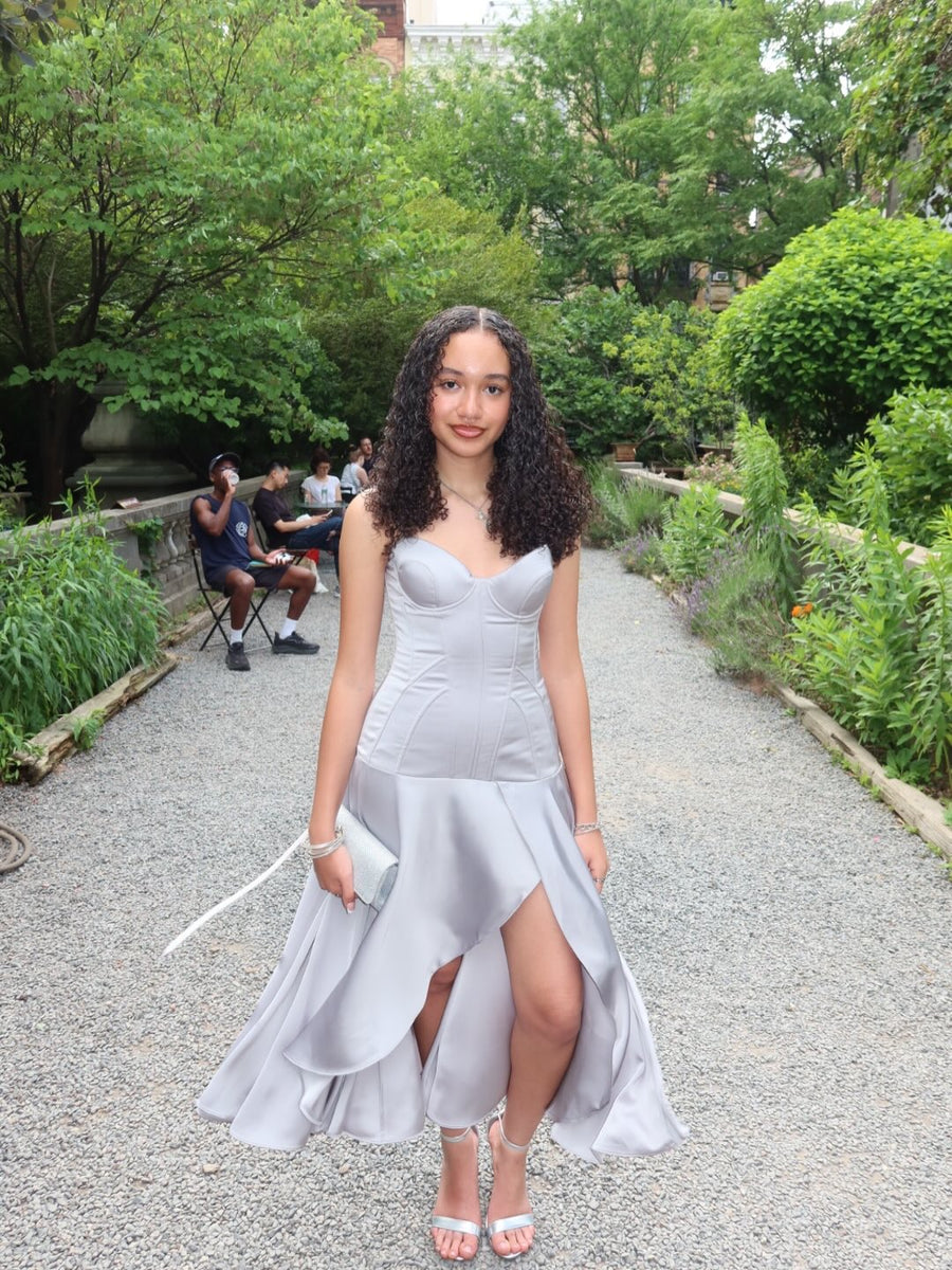 Clavicle Corset Midi Dress in Silver seen on you