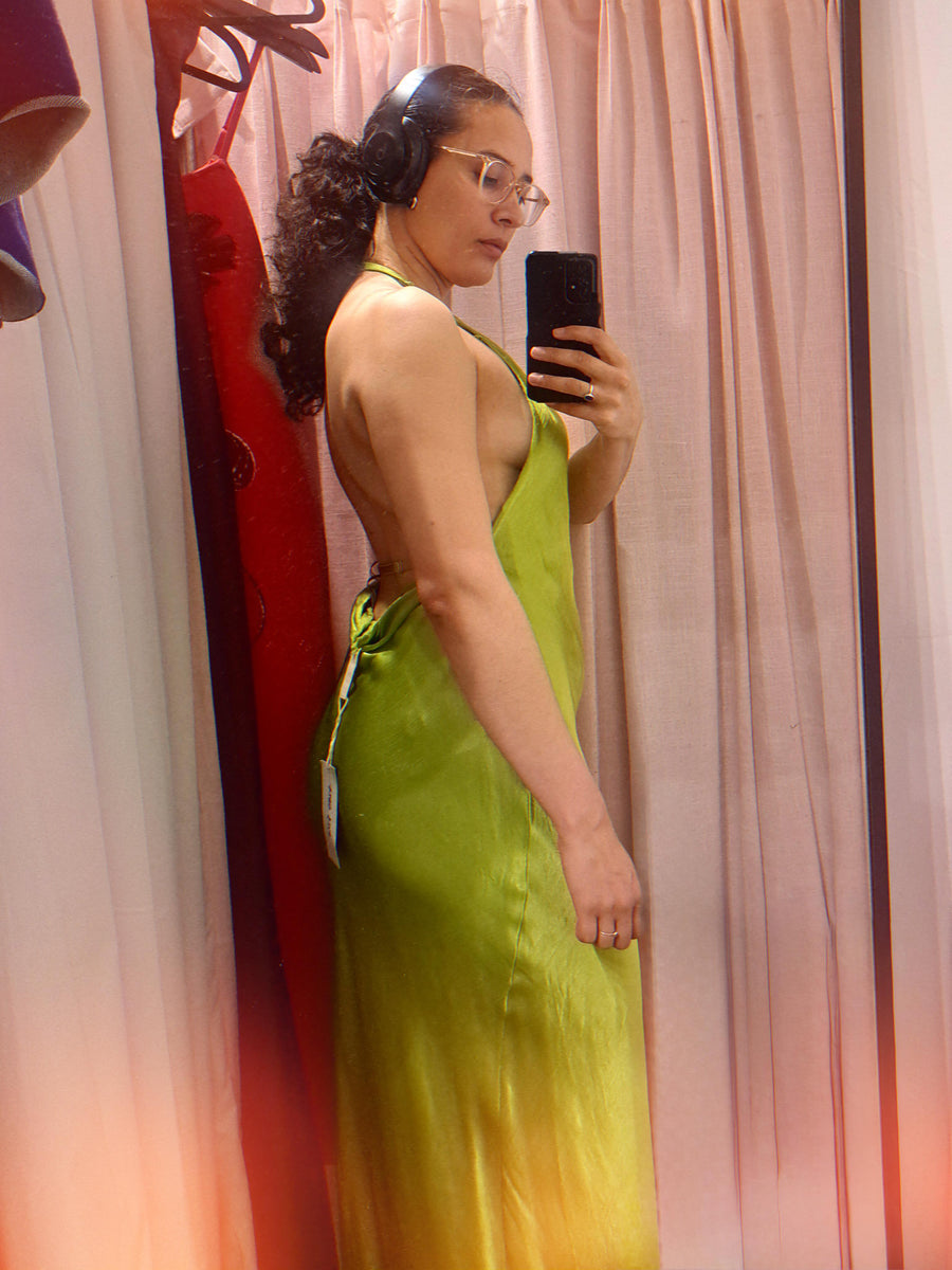Odessa Halter Dress in Chartreuse seen on you