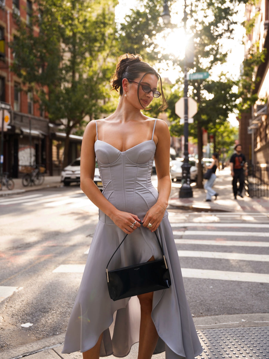 Clavicle Corset Midi Dress in Silver seen on you