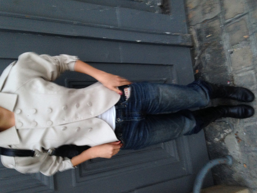 Victoria Double-Button Jacket in Beige seen on you