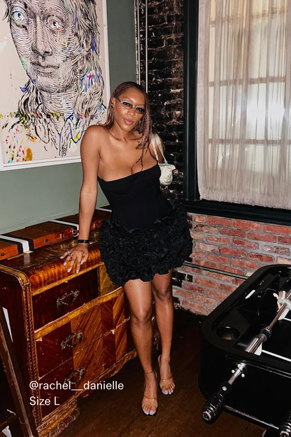 Black Hand-embroidered Rose Mini Skirt