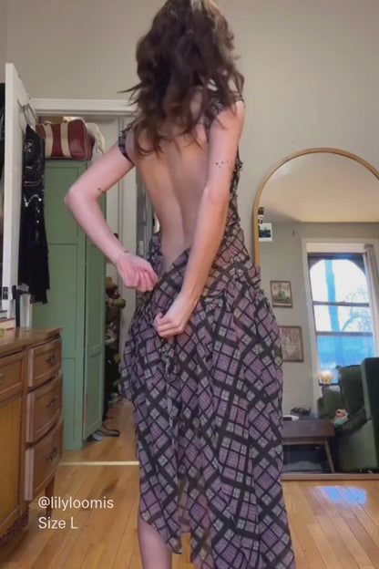 Plaid Puff Dress in Purple Tartan