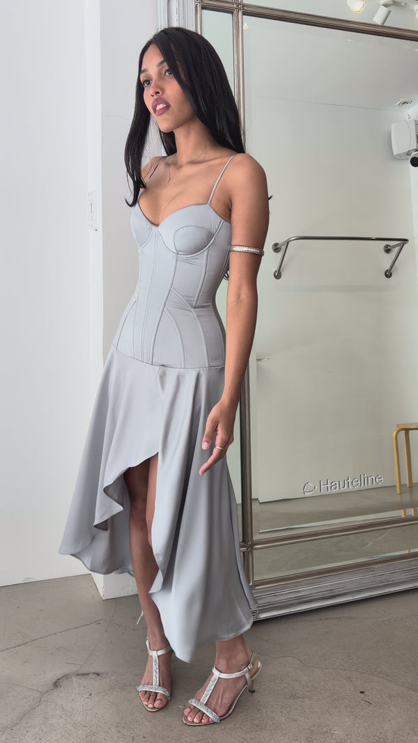 fanci club dress Fanci Club Clavicle Corset Midi Dress in Silver XL