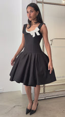 Bow Detail Pleated Pouf Dress
