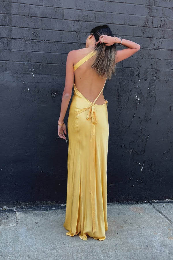 navy blue dress for baby girl Pretty Backless Yellow Satin Long Evening Prom Dresses, V-neck Mermaid Prom  Dress, MR9320 main image 0